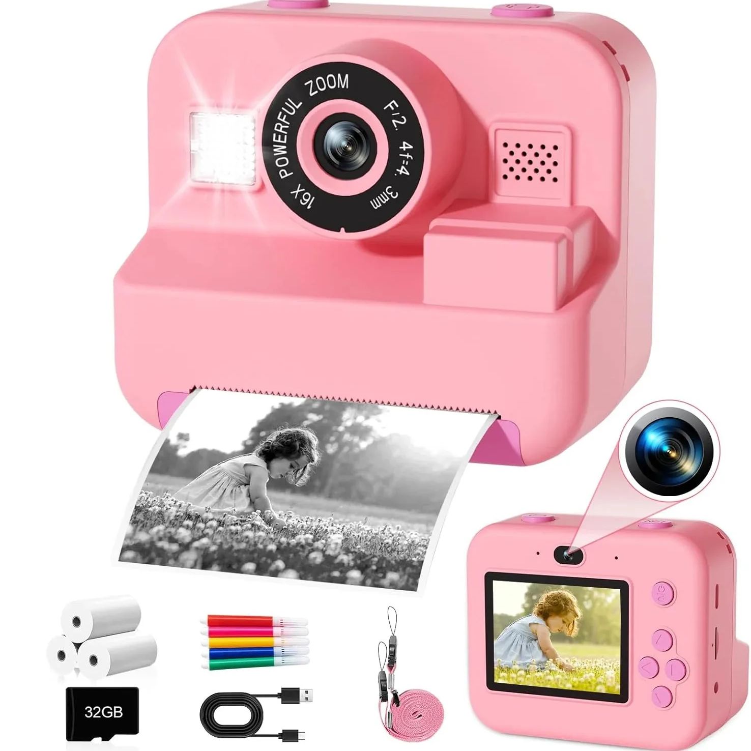 Kids Toys Top View - NewInstant caméra d'impression avec carte 32G